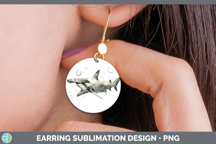 Hammerhead Shark Sketch Round Earrings Sublimation Design