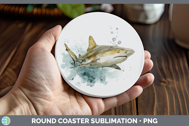 Lemon Shark Sketch Round Coaster Sublimation Design