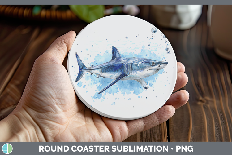 Mako Shark Sketch Round Coaster Sublimation Design