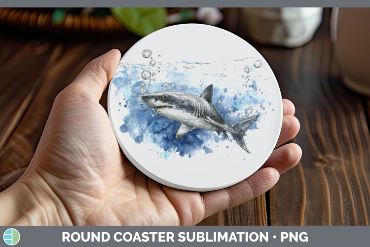 Porbeagle Shark Sketch Round Coaster Sublimation Design
