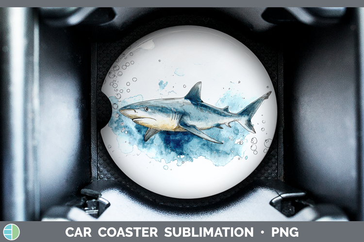 Reef Shark Sketch Car Coaster Sublimation Design