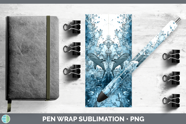 Reef Shark Sketch Pen Wrap Sublimation Design
