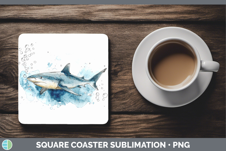Reef Shark Sketch Square Coaster Sublimation Design