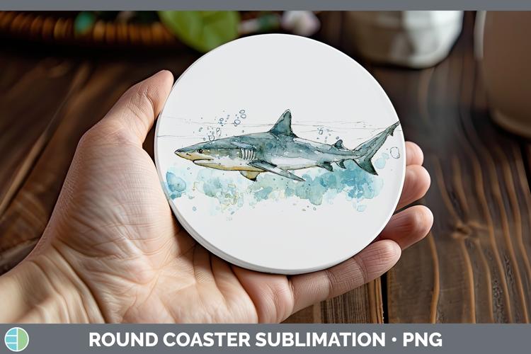 Sandbar Shark Sketch Round Coaster Sublimation Design