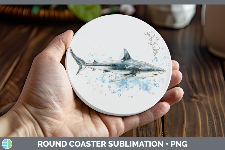 Silky Shark Sketch Round Coaster Sublimation Design