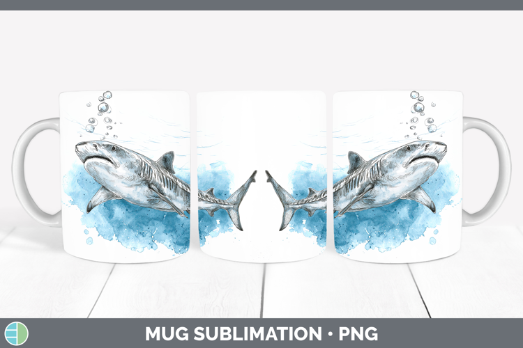 Tiger Shark Sketch Mug Wrap Sublimation Design