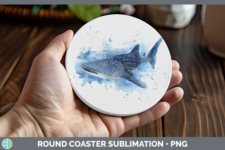 Whale Shark Sketch Round Coaster Sublimation Design