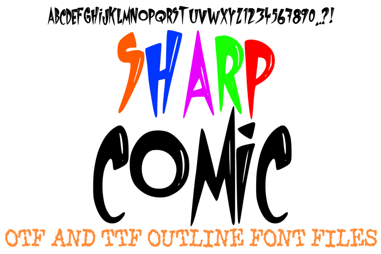 Sharp Comic Alphabet Font Lettering ABC Cartoon OTF TTF Type