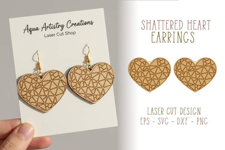 Shattered Heart Earrings Laser Cut Template