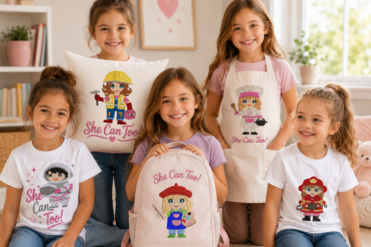 Set of 5 She Can Too! Machine Embroidery Designs
