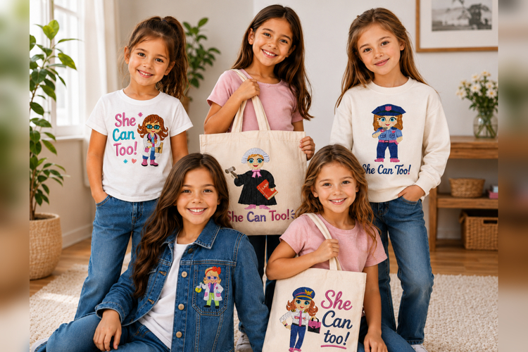 Set of 5 She Can Too! Machine Embroidery Designs