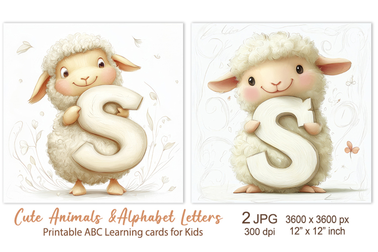 Cute Sheep, Cat Animal Alphabet Letters, ABC Printable cards