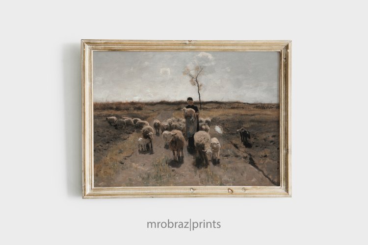 Sheep Painting Farm Animal Print Vintage Wall Art Decor