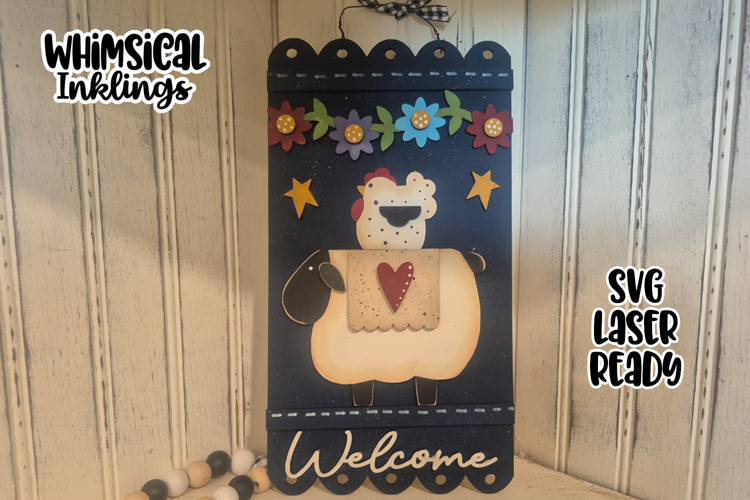 Sheep and Chicken Welcome Sign Laser SVG
