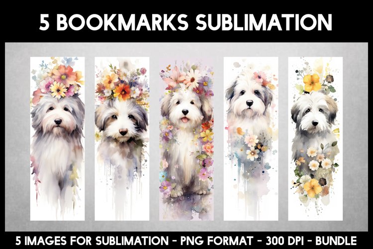 5 Old English Sheepdog With Flowers Bookmarks I Bookmarks example image 1