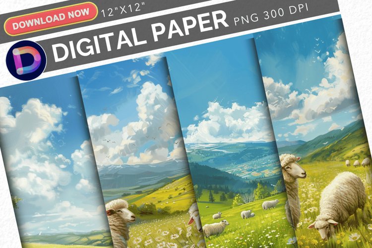 Sheeps in Meadows Digital Paper