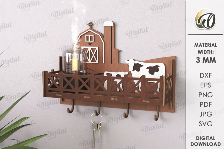 Shelf with key holders Laser Cut. Home Organizer SVG