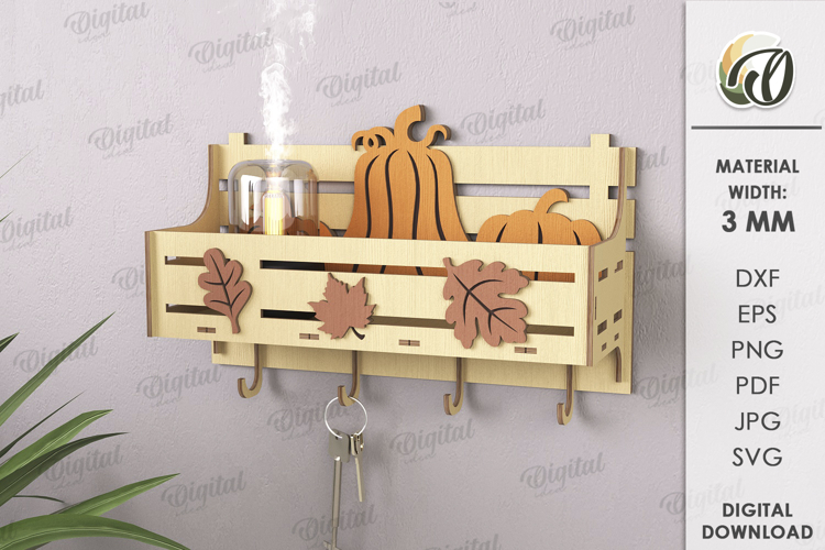 Shelf with key holders Laser Cut. Home Organizer SVG