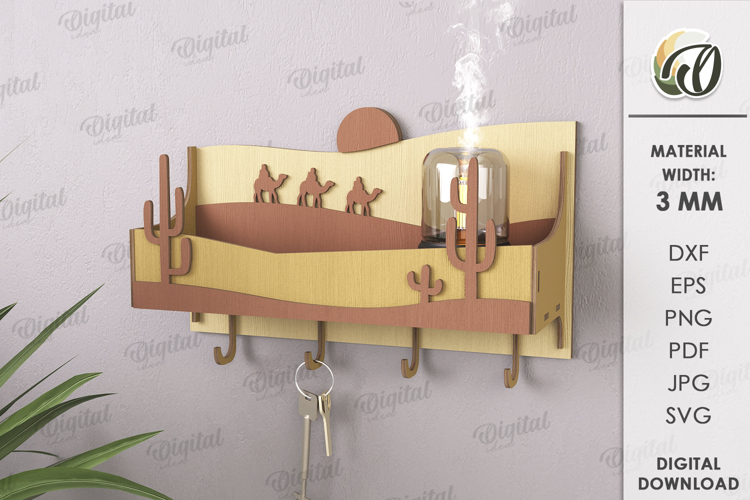 Shelf with key holders Laser Cut. Home Organizer SVG