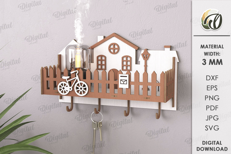 Shelf with key holders Laser Cut. Home Organizer SVG