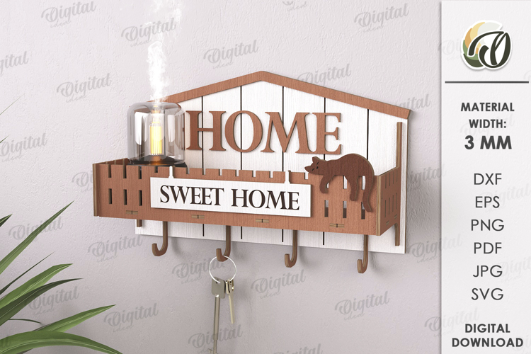 Shelf with key holders Laser Cut. Home Organizer SVG
