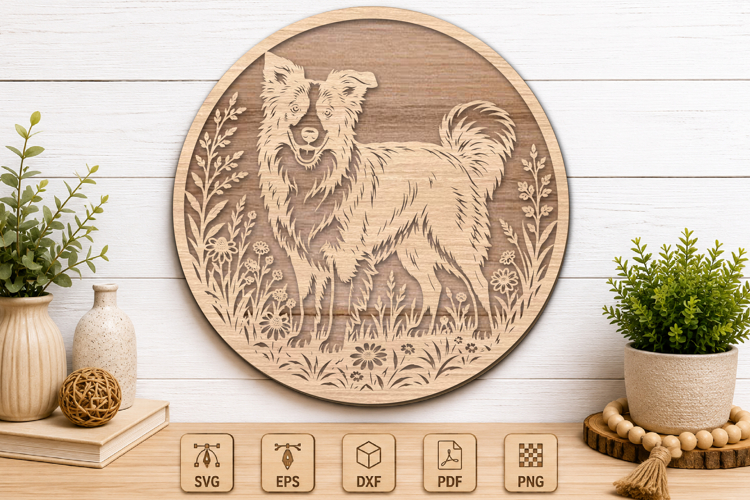 Shepherd Dog Round Floral Laser Cut SVG