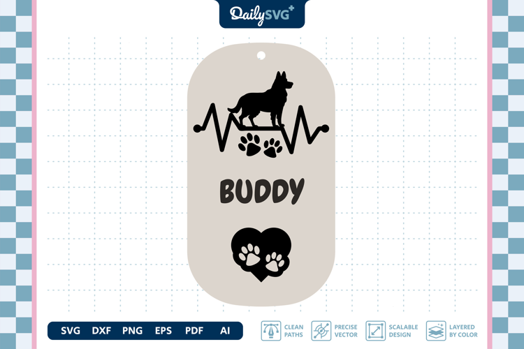 Heartbeat Dog Tag Keychain