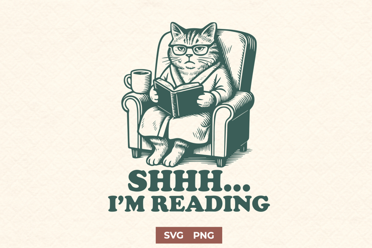 Shhh Im Reading Cat SVG Funny Book Lover Cat Cozy Design