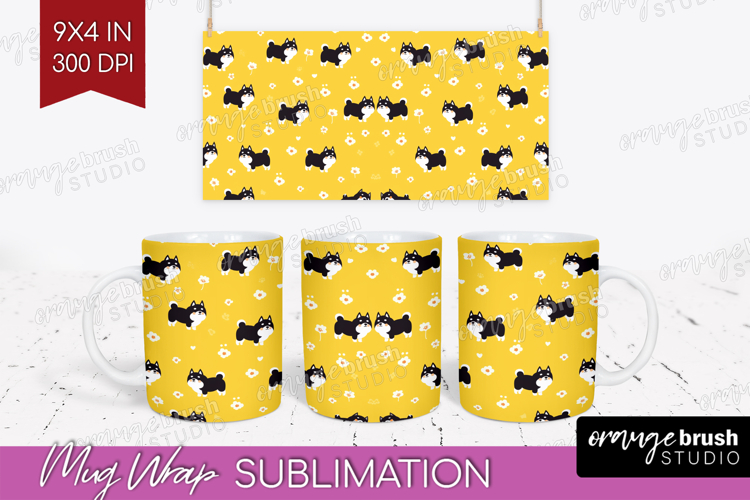 Shiba Inu Dog Mug Wrap Cute Chibi Puppy Mug PNG Sublimation