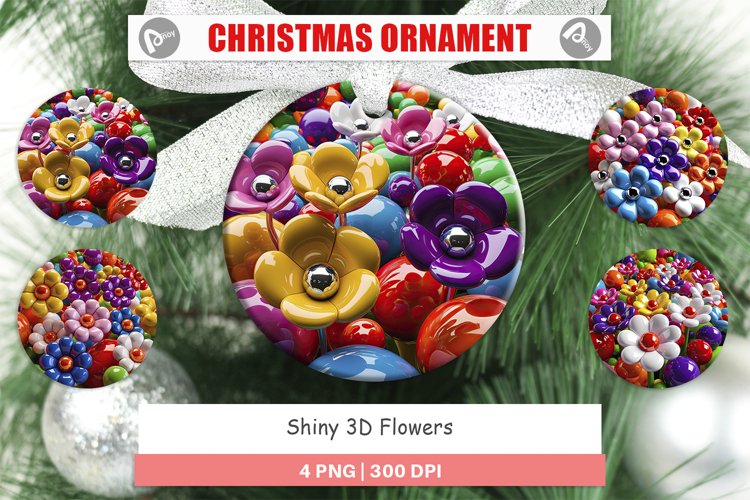 Christmas Ornaments Shiny 3D Flowers