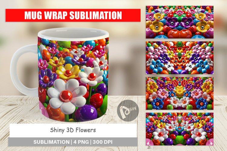 Mug Wrap Design Shiny 3D Flowers