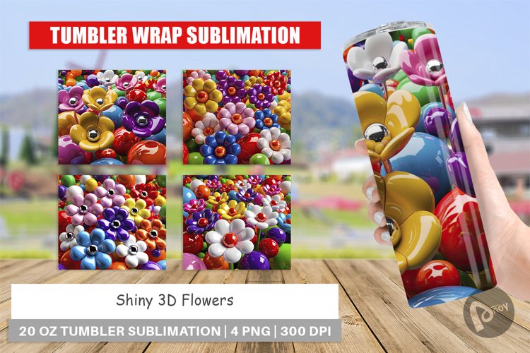 Tumbler Wrap Shiny 3D Flowers
