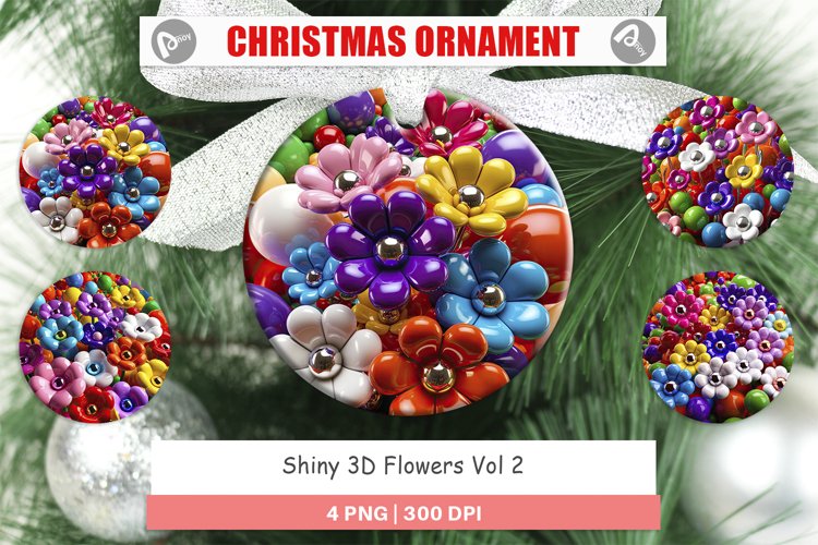 Christmas Ornaments Shiny 3D Flowers