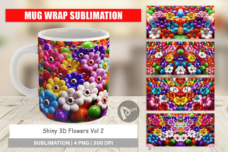 Mug Wrap Design Shiny 3D Flowers