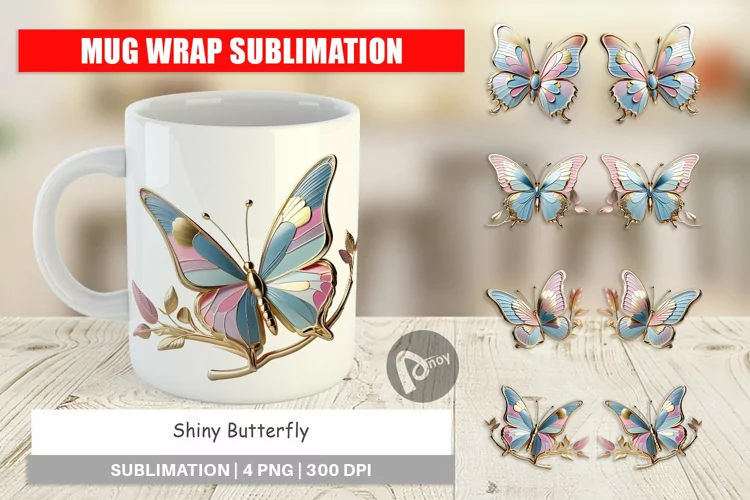 Mug Wrap Design Shiny Butterfly