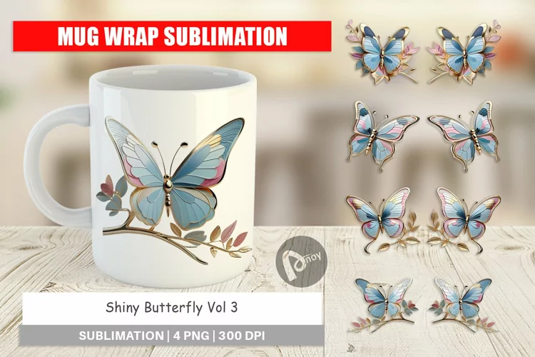 Mug Wrap Design Shiny Butterfly