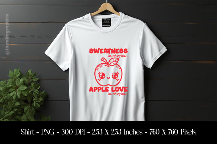Apple Love Kawaii Food T-Shirt Sublimation Design PNG