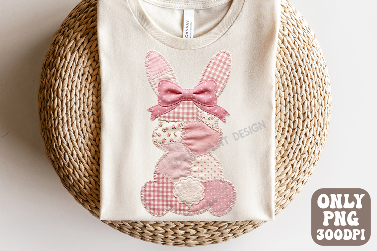 Patchwork Easter Bunny Girl PNG | Faux Embroidered Girl