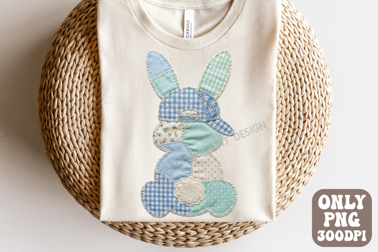 Patchwork Easter Bunny Boy Shirt PNG | Faux Embroidered Boy