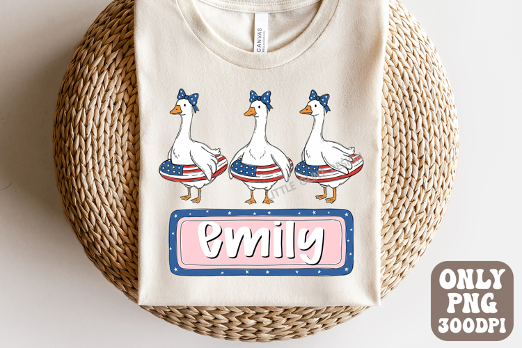 Personalized 4th of July Goose Trio PNG | Custom Name Girl