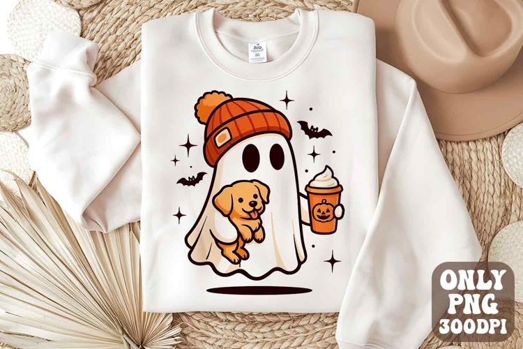 Pumpkin Spice Ghost PNG | Cute Halloween Ghost with Dog PNG