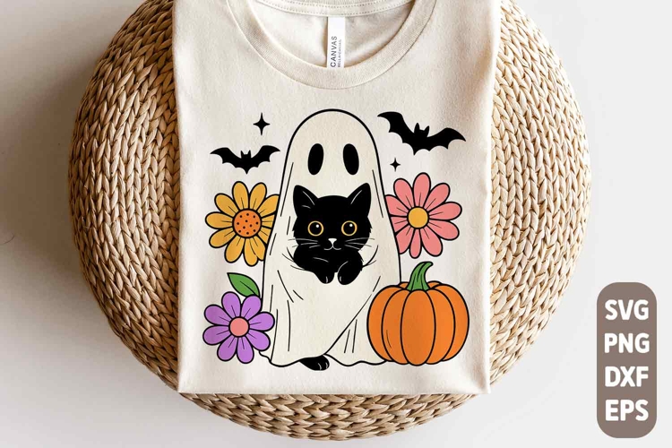 Retro Halloween Ghost And Cat Svg Png | Spooky Ghost Png