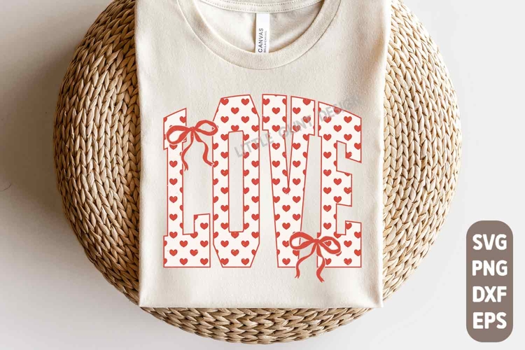 LOVE Coquette Bow Valentine PNG, Pink Bow Love Day Desing