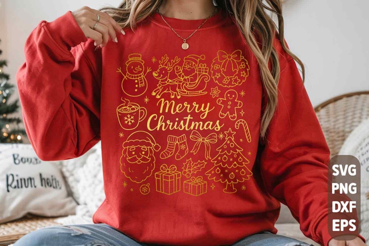 Retro Christmas Doodle SVG PNG | Preppy Merry Christmas Png