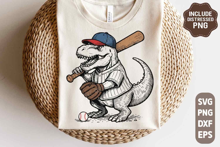 Baseball Season Retro Dinosaur Rex SVG PNG | Trendy Baseball