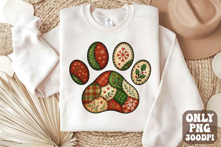Preppy Christmas Dog Paw png | Patchwork Christmas png