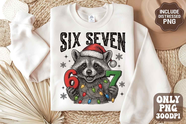 Funny Six Seven Meme Raccoon Kids PNG, 67 Christmas Png