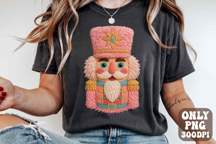 Preppy Christmas Yarn Faux Embroidery Nutcracker PNG Design