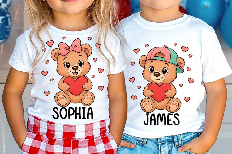 Personalized Kids Valentines Day PNG, Boys/Girl Teddy Bear