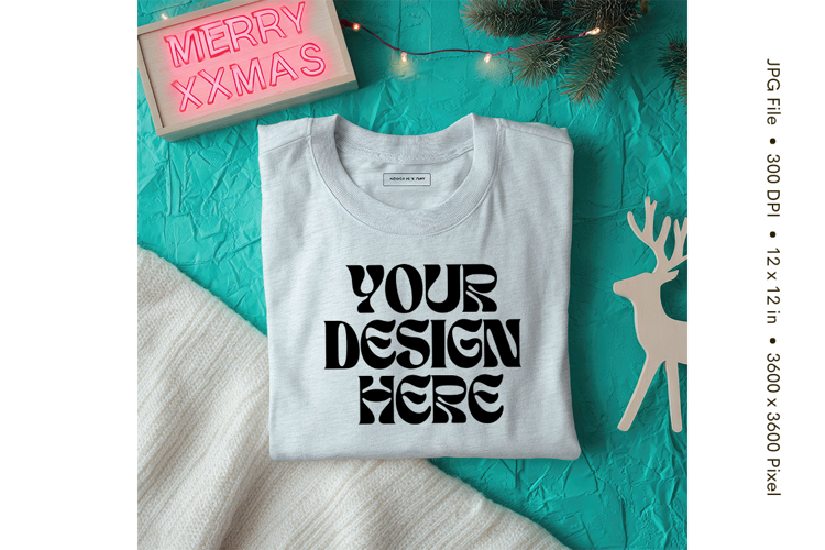 Christmas T-shirt Mockups Bella and Canvas Top View_184